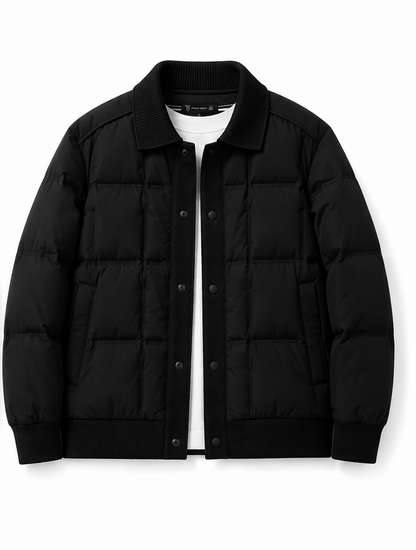 Men’s Puffer Jacket – White Duck Down Windproof Winter Coat with Lapel Collar