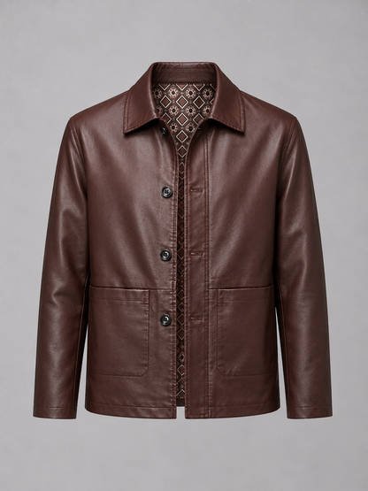 Faux Leather Lapel Jacket