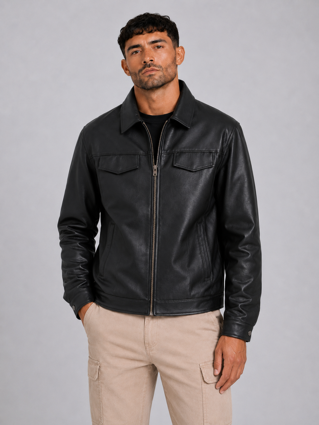 Fitted PU Lapel Jacket