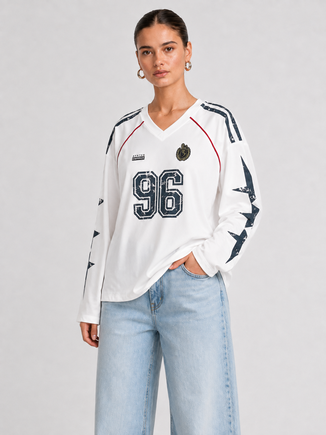 Printed V-Neck Pullover Sweatshirt