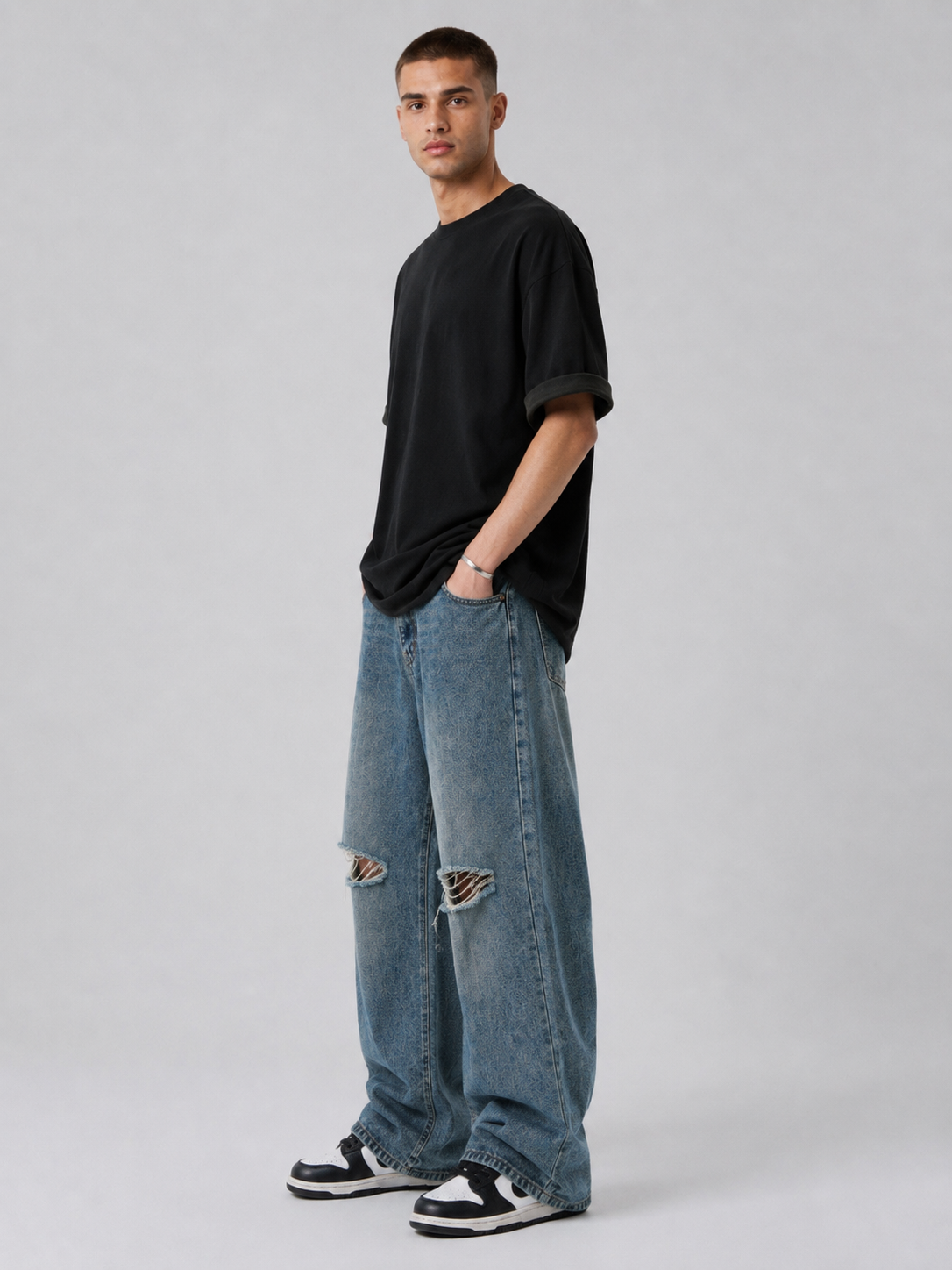 Blue Double-Waist Skateboard Pants
