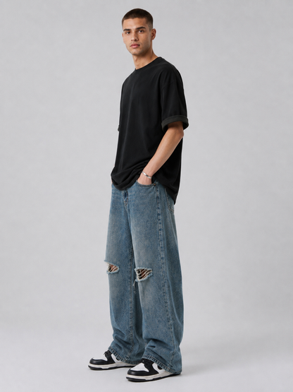 Blue Double-Waist Skateboard Pants