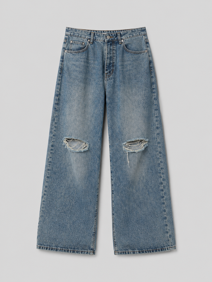Blue Double-Waist Skateboard Pants