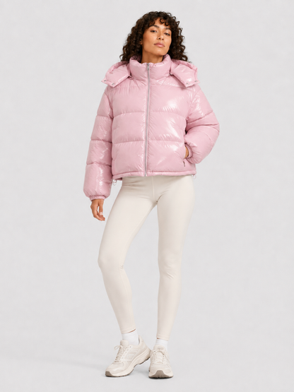Women’s Shiny Cropped Hooded Puffer Jacket
