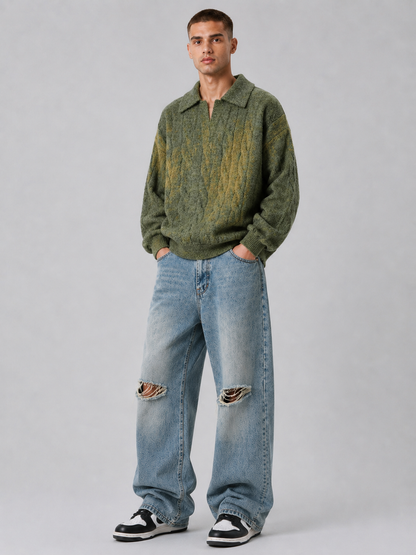 Vintage Loose Fit Lapel Pullover Top