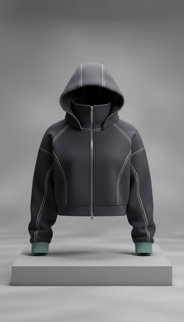 Structured Cropped Hoodie With Sculpted Hem