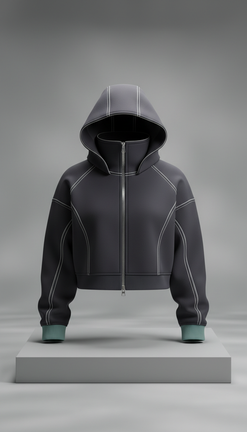 Structured Cropped Hoodie With Sculpted Hem
